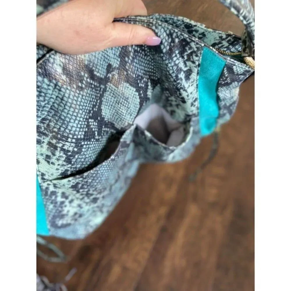 AIMEE KESTENBERG SNAKESKIN VEGAN LEATHER w Turquoise Shoulder Bag-Like New Condi